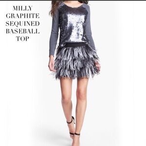 Milly Sequin Front Baseball Style Merino Wool Top - Small